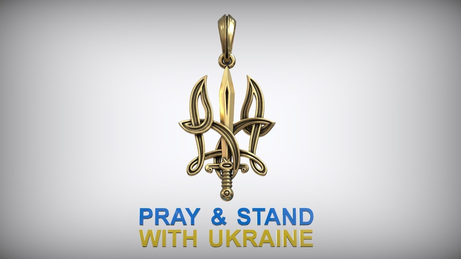 Ukrainian State Symbol Sword and Grass Patern Trident Pendant 3D print model_2