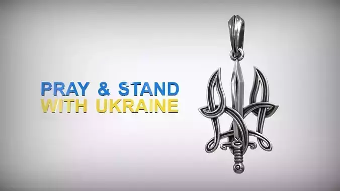 Ukrainian State Symbol Sword and Grass Patern Trident Pendant