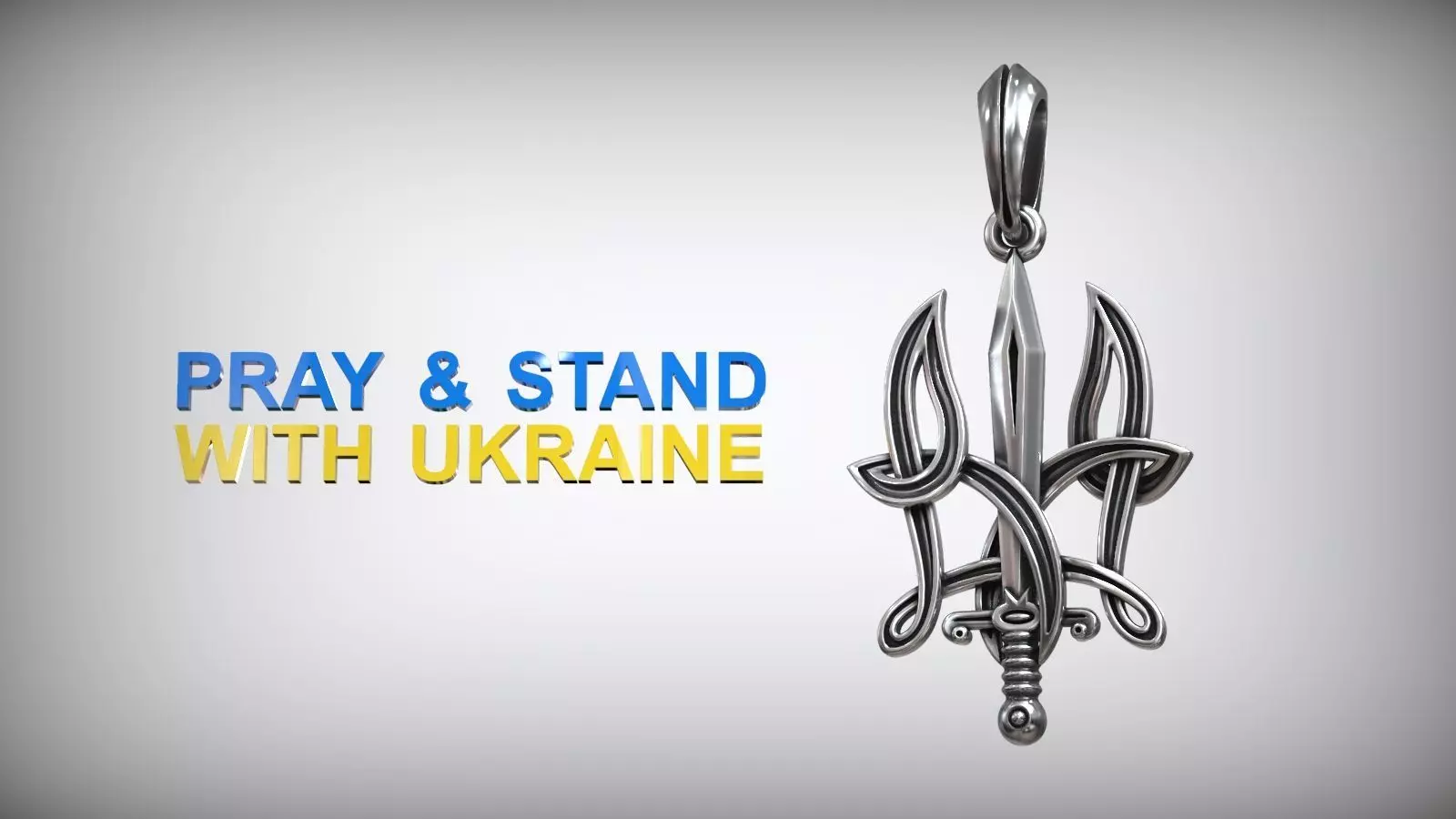 Ukrainian State Symbol Sword and Grass Patern Trident Pendant 3D print model_0