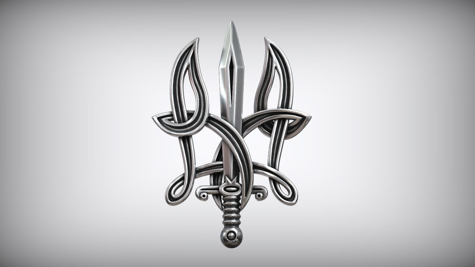 Ukrainian State Symbol Sword and Grass Patern Trident Pendant 3D print model_1