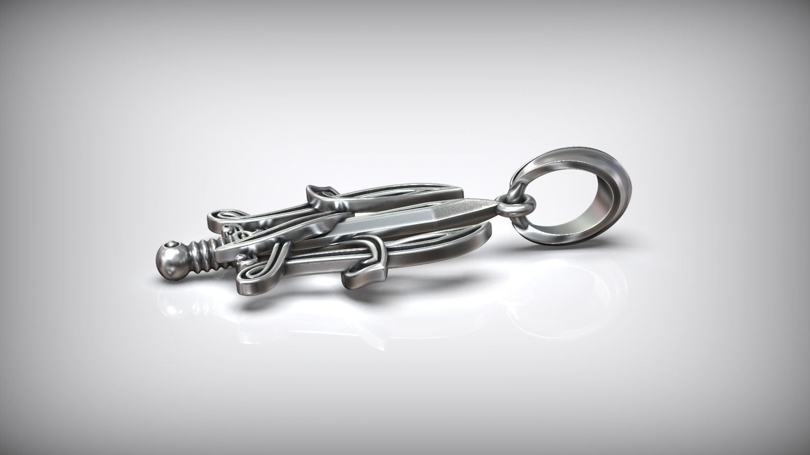 Ukrainian State Symbol Sword and Grass Patern Trident Pendant 3D print model_4