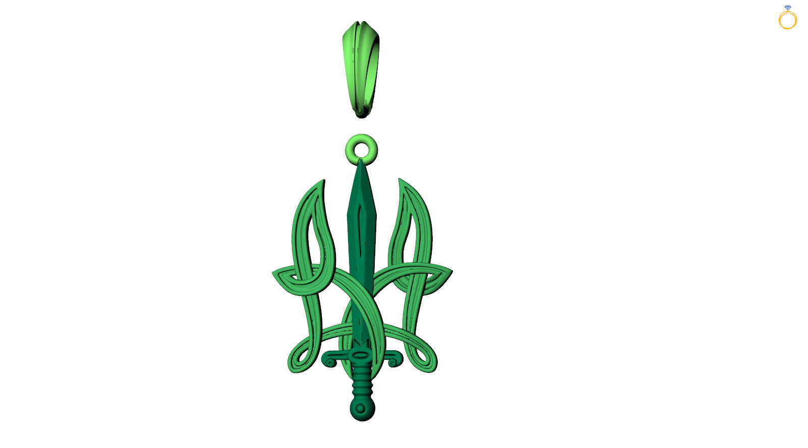 Ukrainian State Symbol Sword and Grass Patern Trident Pendant 3D print model_7