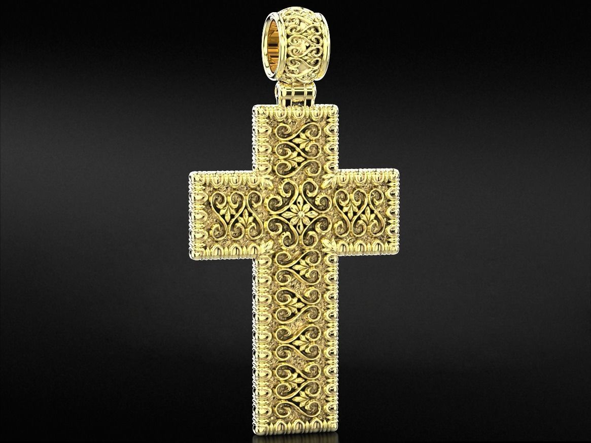 Cross with patterns of gold 783 3D print model_10