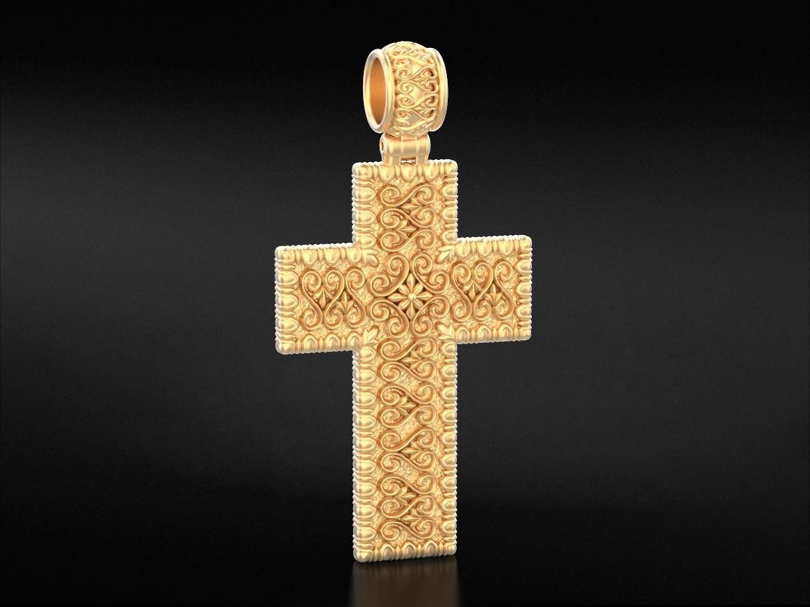 Cross with patterns of gold 783 3D print model_5