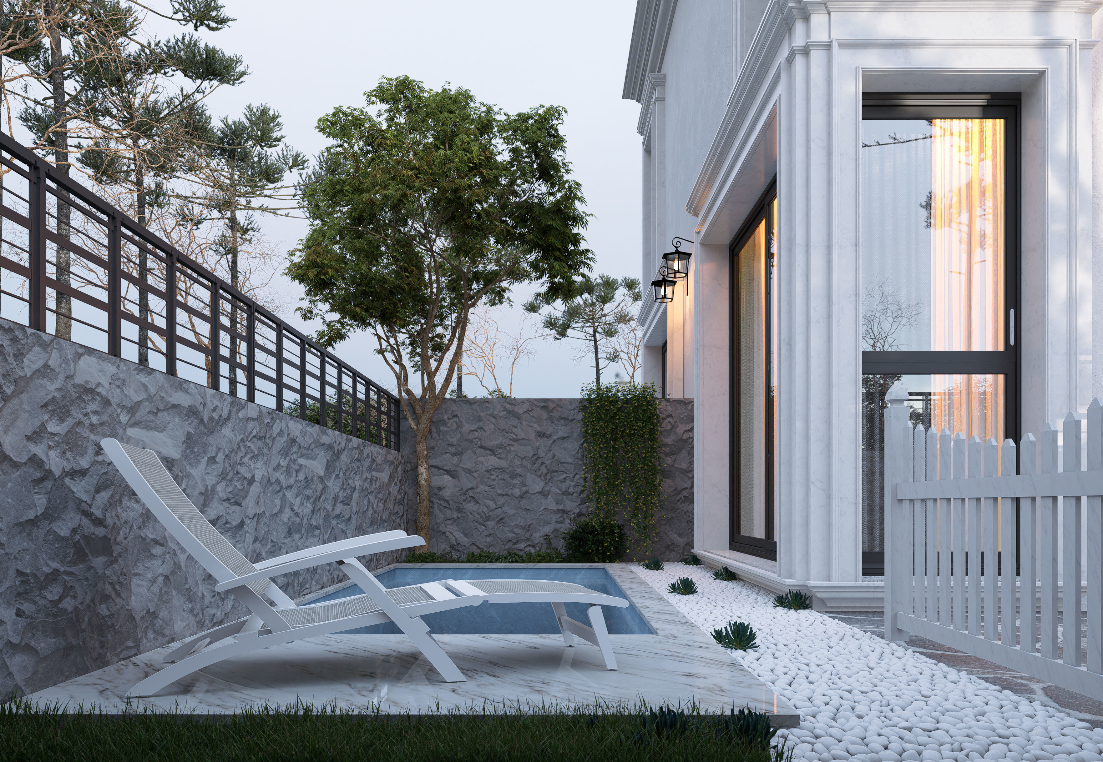 Old view columned villa 3D model_2