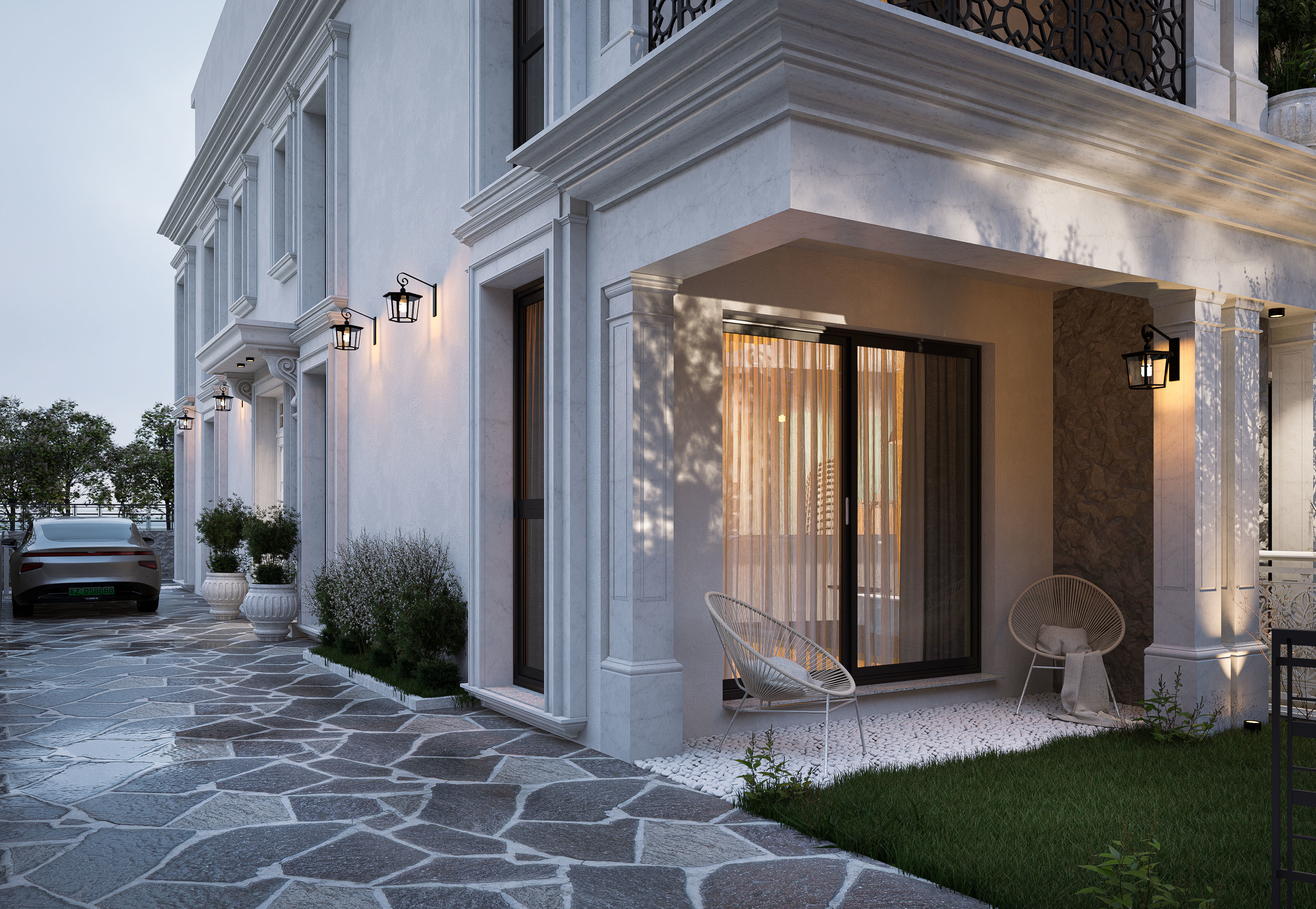 Old view columned villa 3D model_7