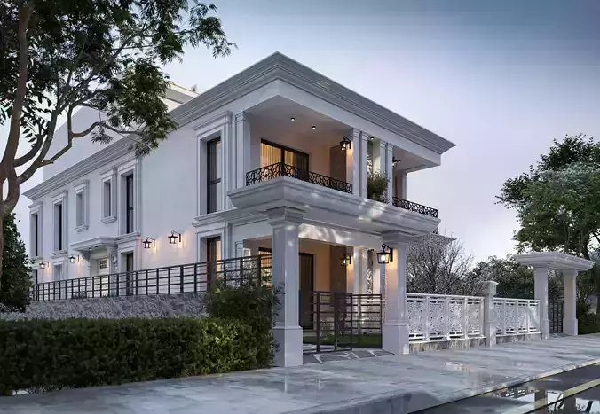 Old view columned villa