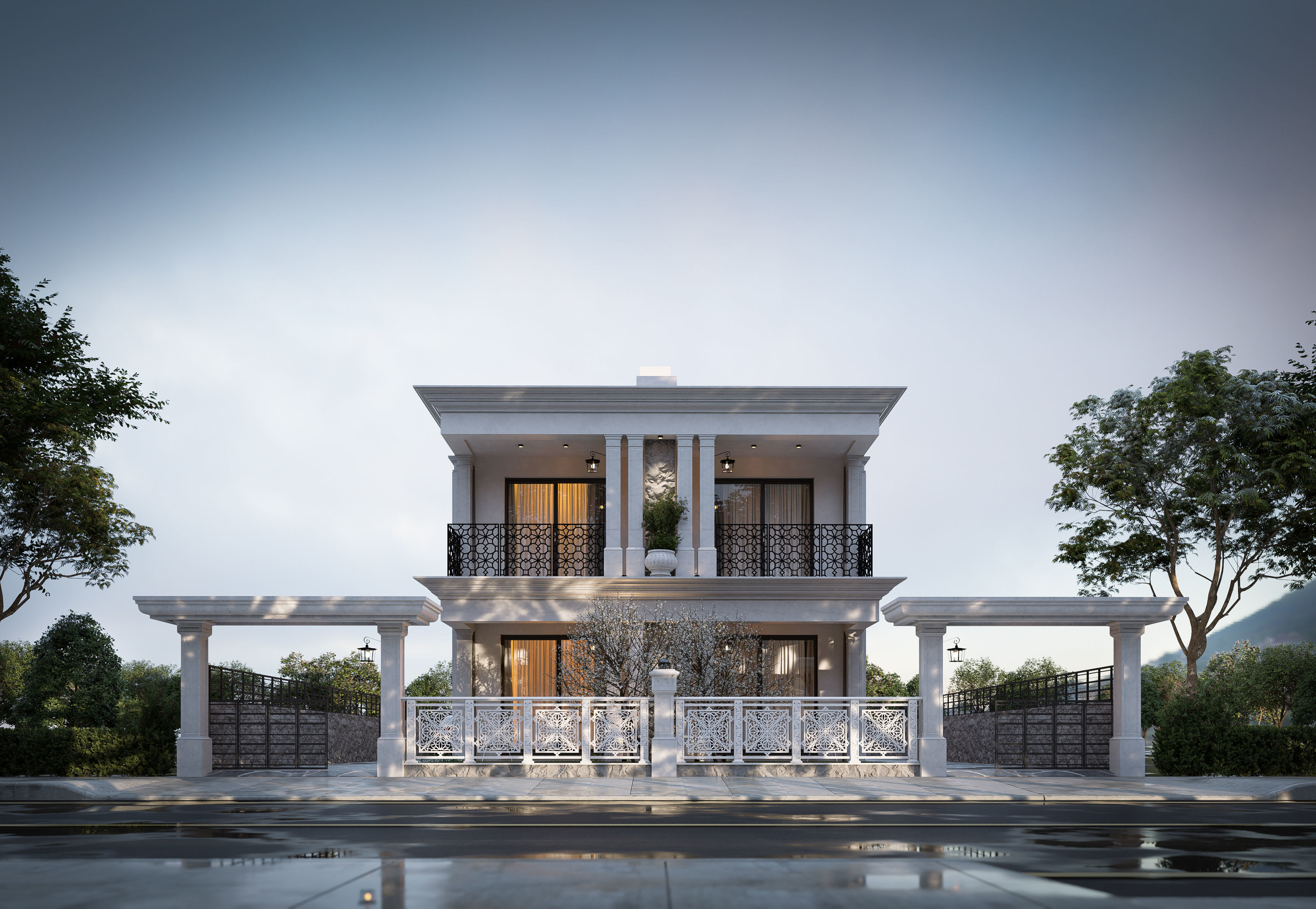 Old view columned villa 3D model_4