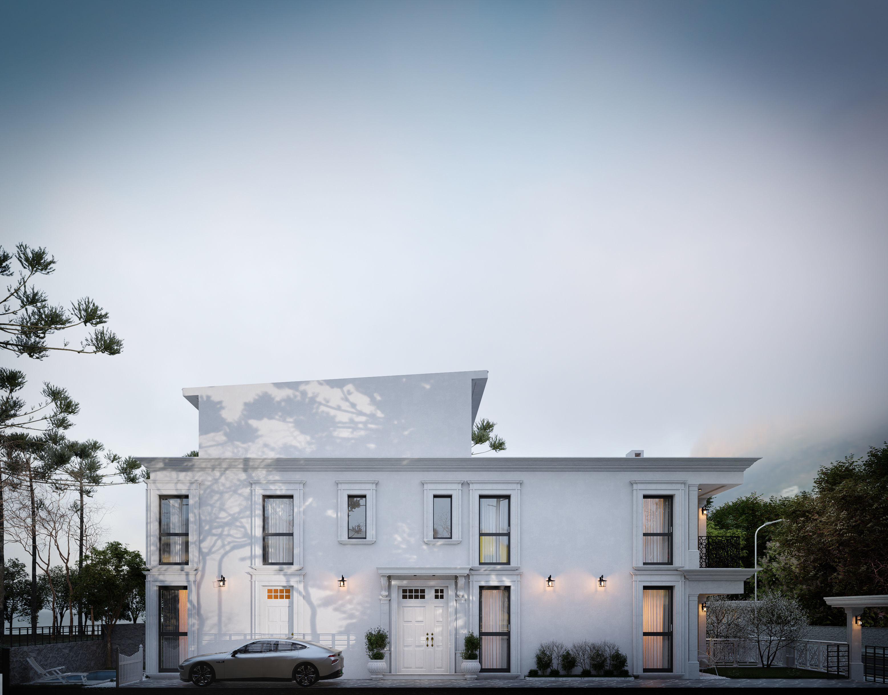 Old view columned villa 3D model_3