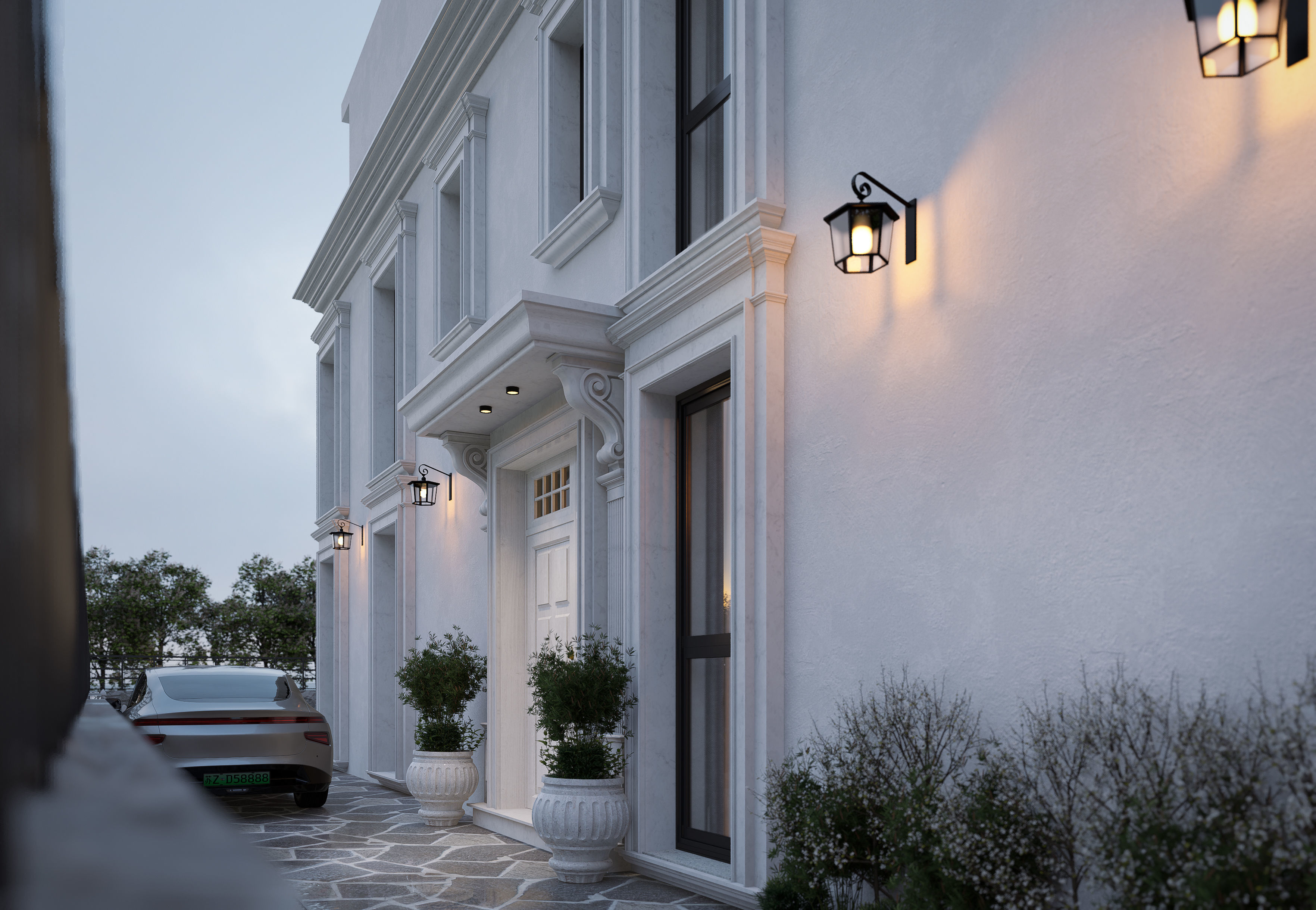 Old view columned villa 3D model_5