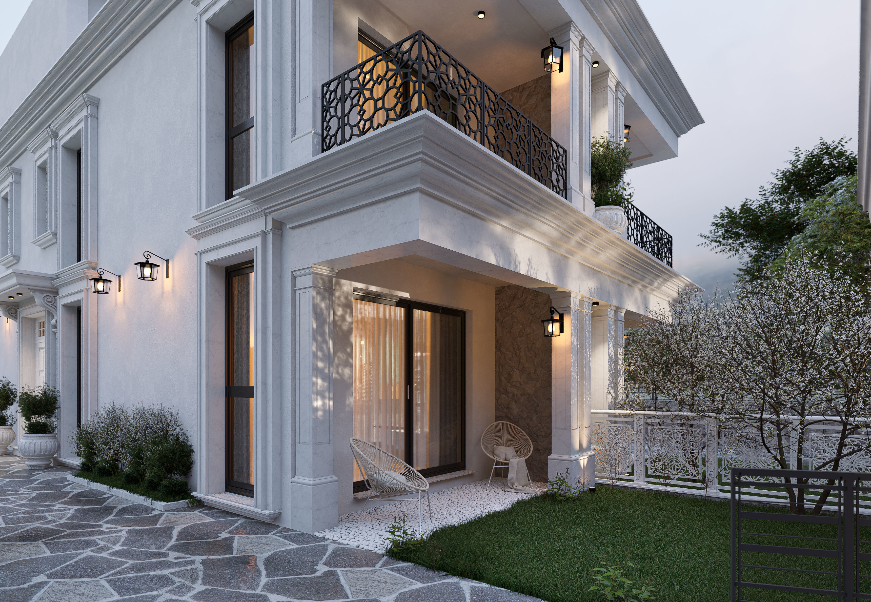 Old view columned villa 3D model_6