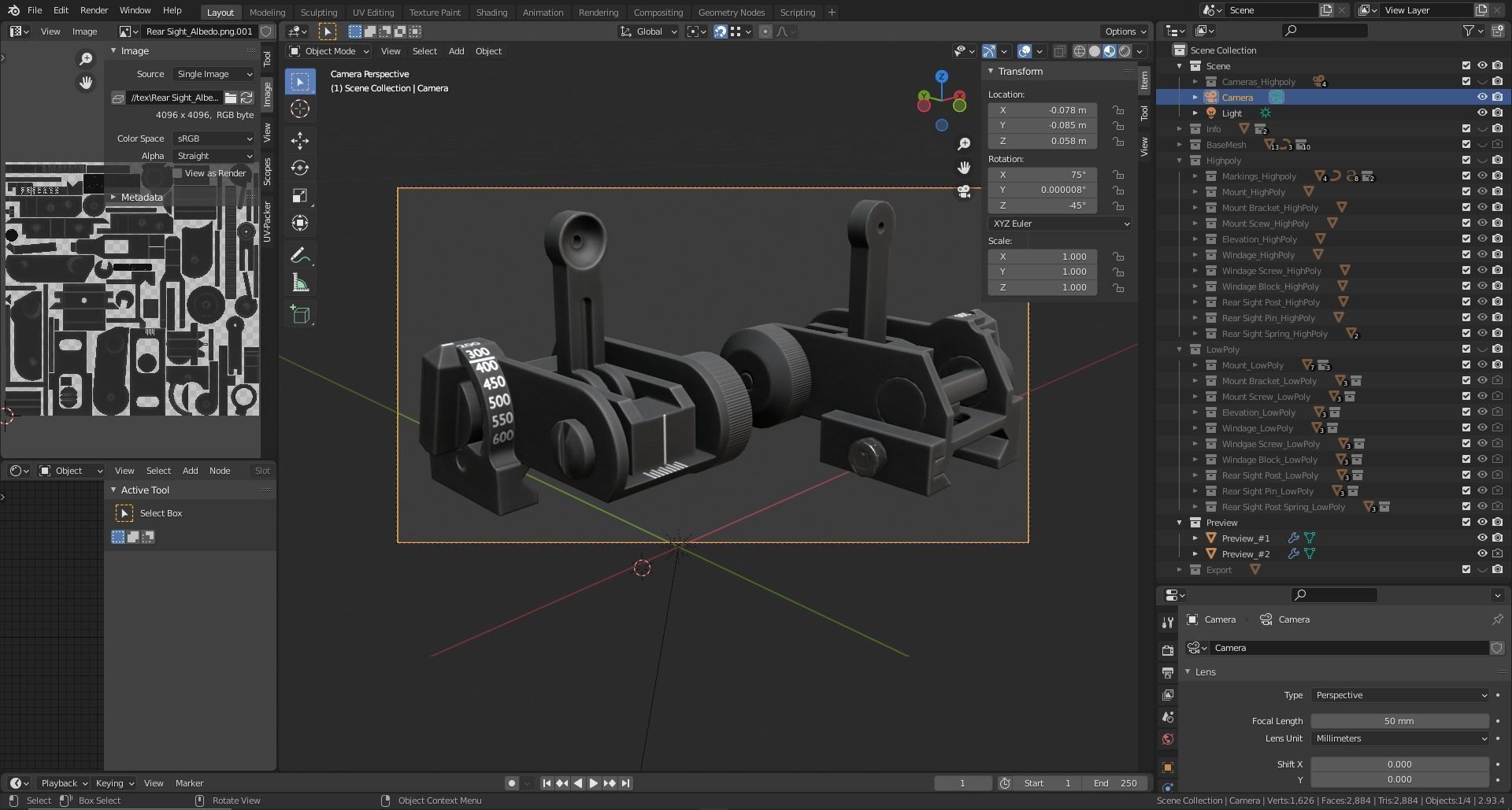 MATECH AR-15 USGI Rear Sight Low-poly 3D model_11
