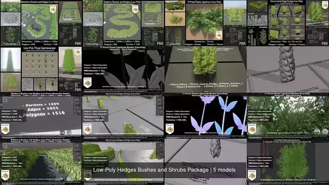 Low-Poly Hedges Bushes and Shrubs Package 3D Model Collection