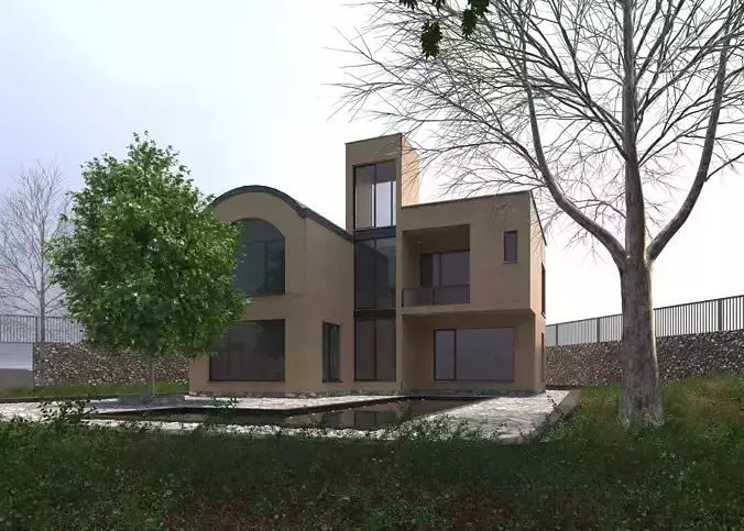 brick villa design with arc roof