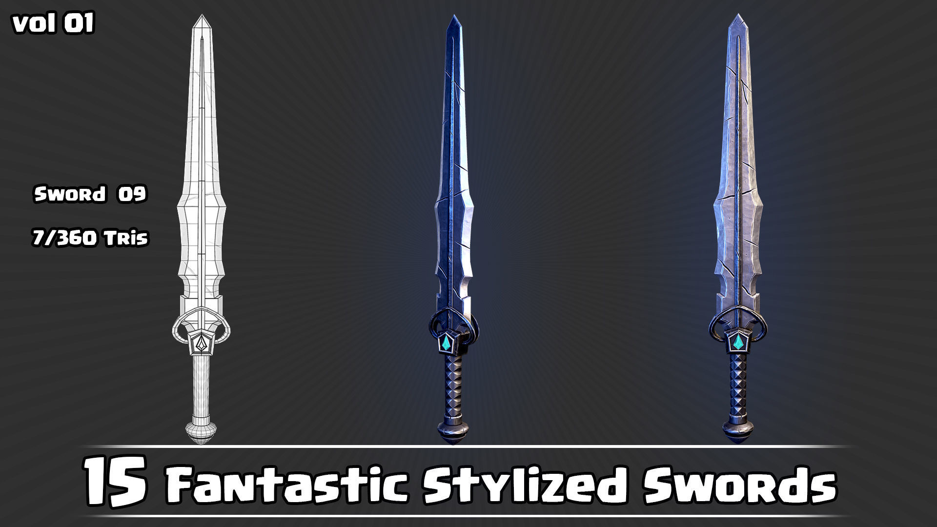 15 Fantastic Stylized Swords Game Assets Low-poly 3D model_25