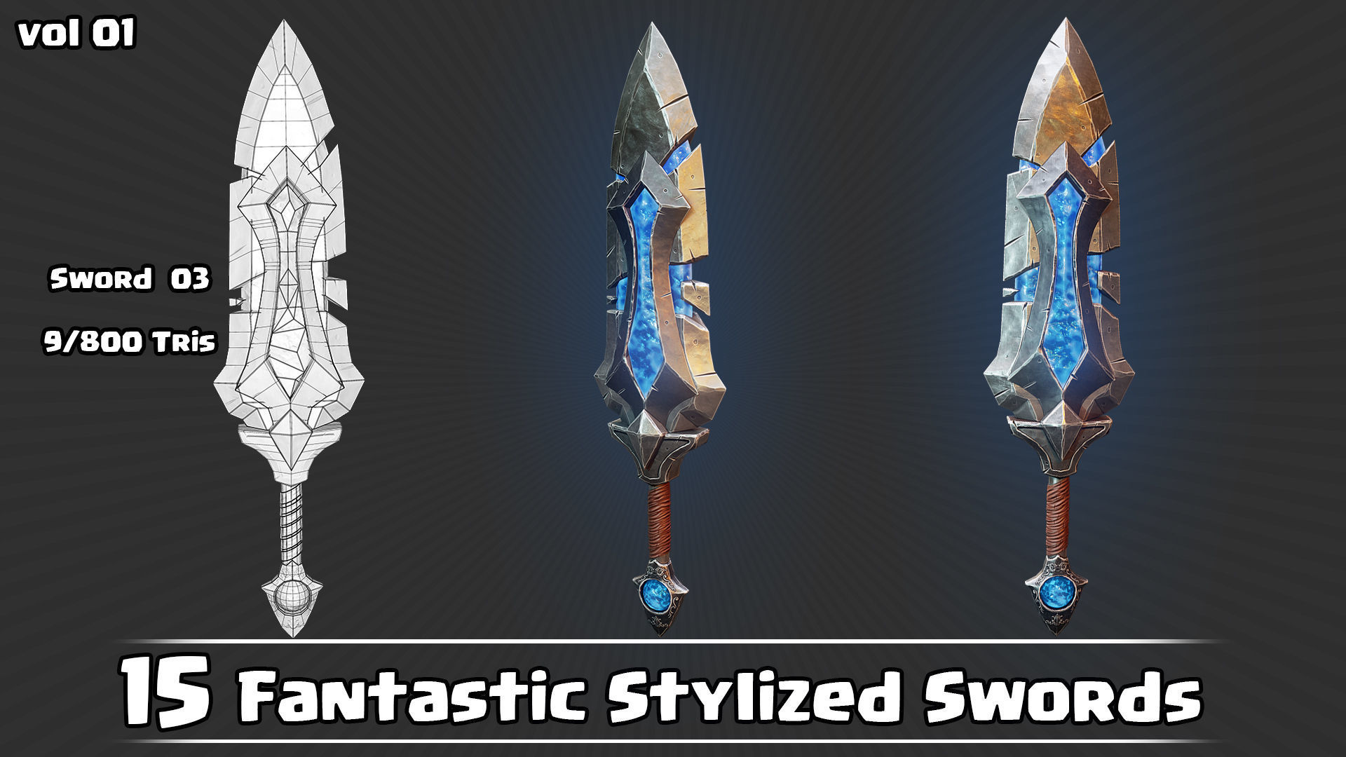 15 Fantastic Stylized Swords Game Assets Low-poly 3D model_19