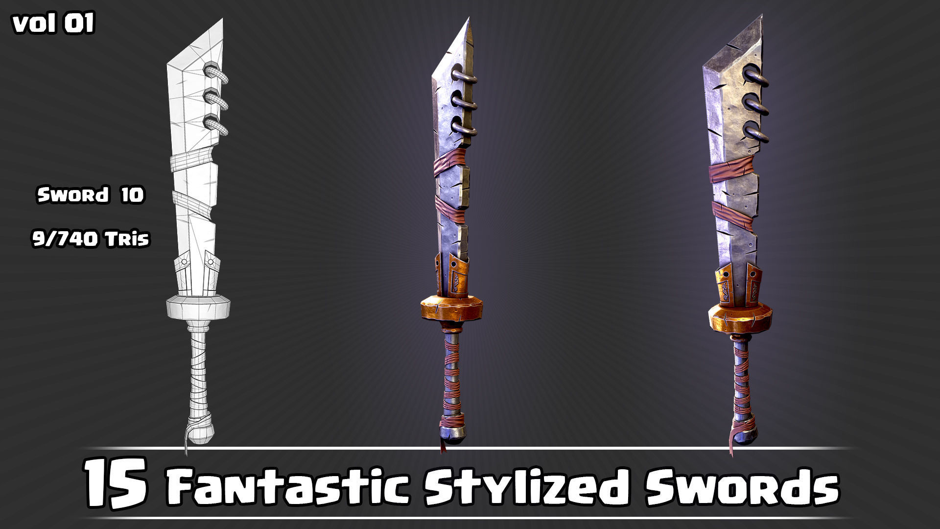 15 Fantastic Stylized Swords Game Assets Low-poly 3D model_26