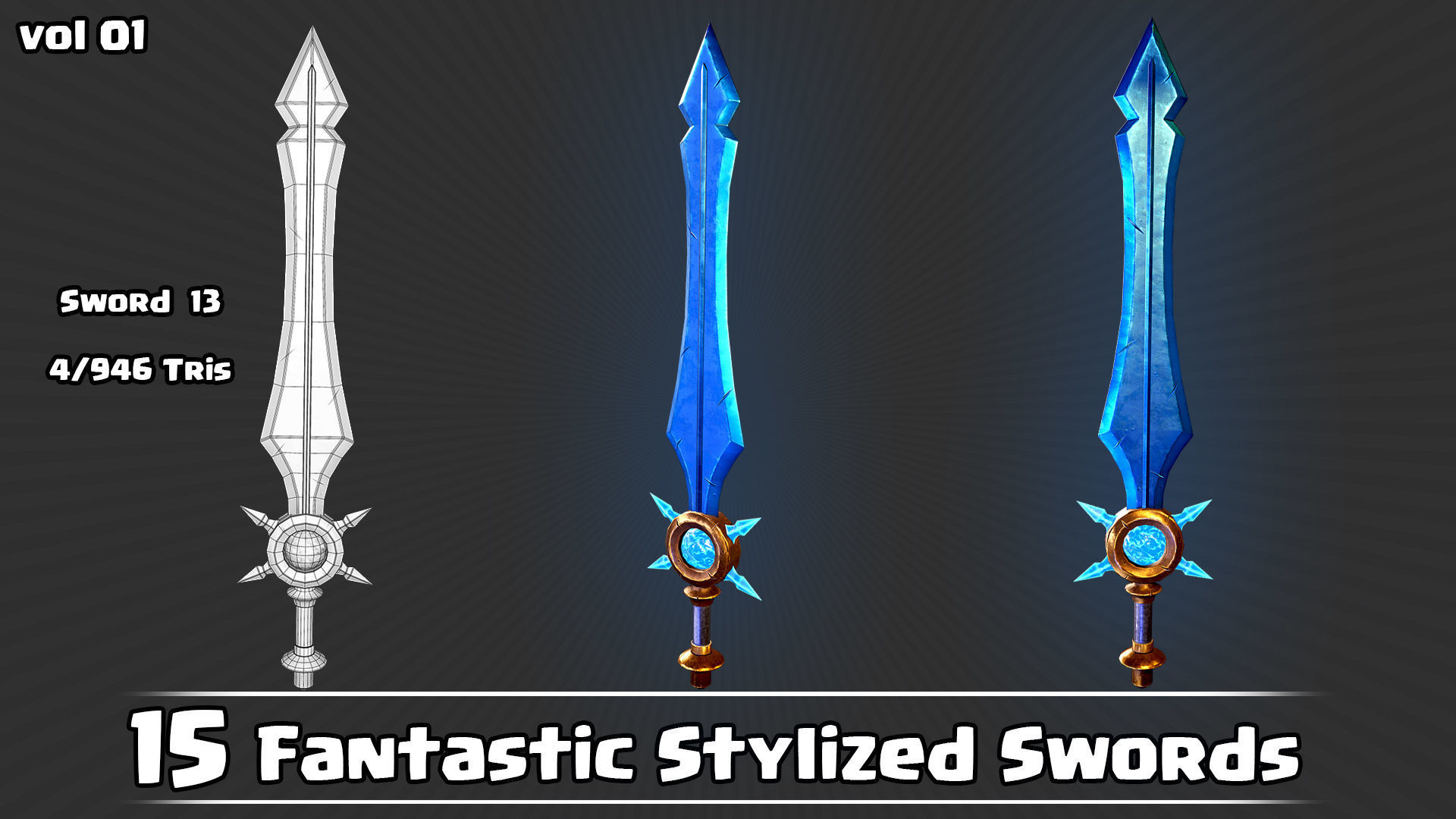 15 Fantastic Stylized Swords Game Assets Low-poly 3D model_29