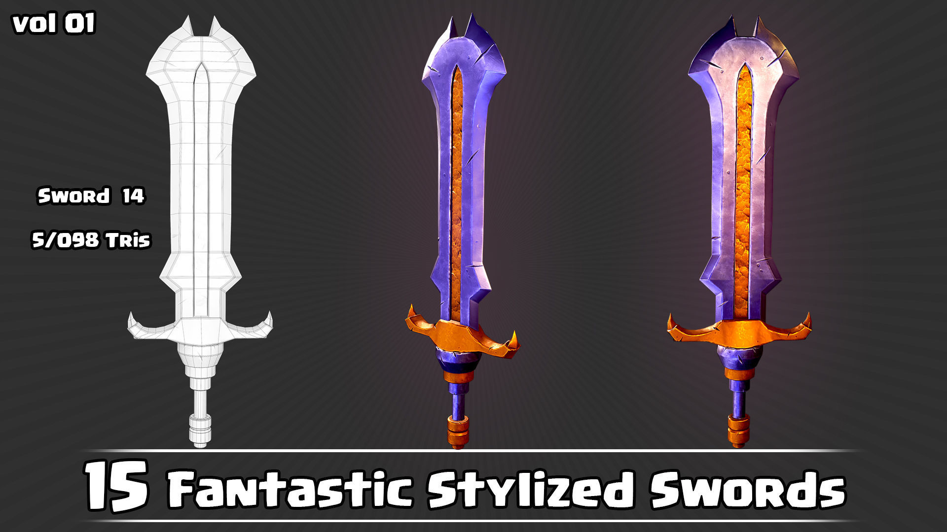 15 Fantastic Stylized Swords Game Assets Low-poly 3D model_30