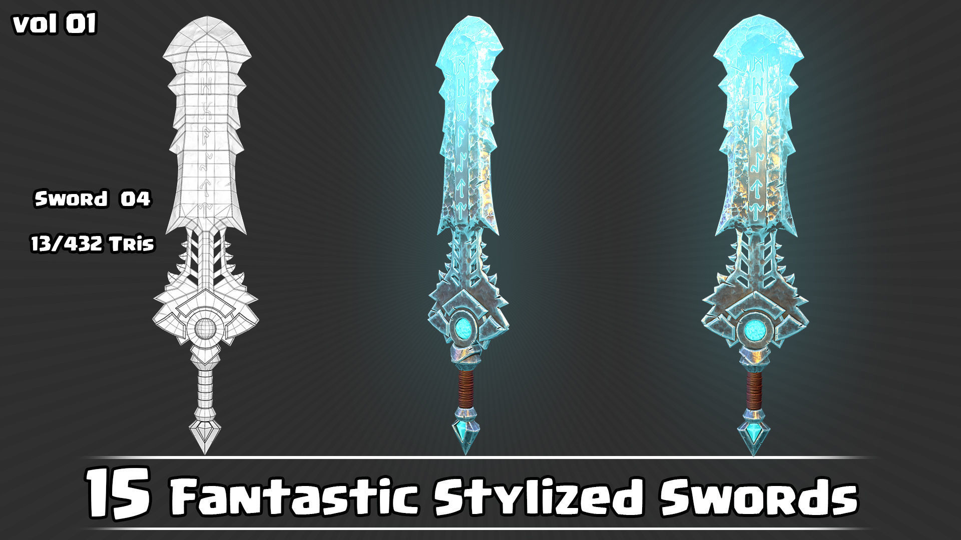 15 Fantastic Stylized Swords Game Assets Low-poly 3D model_20