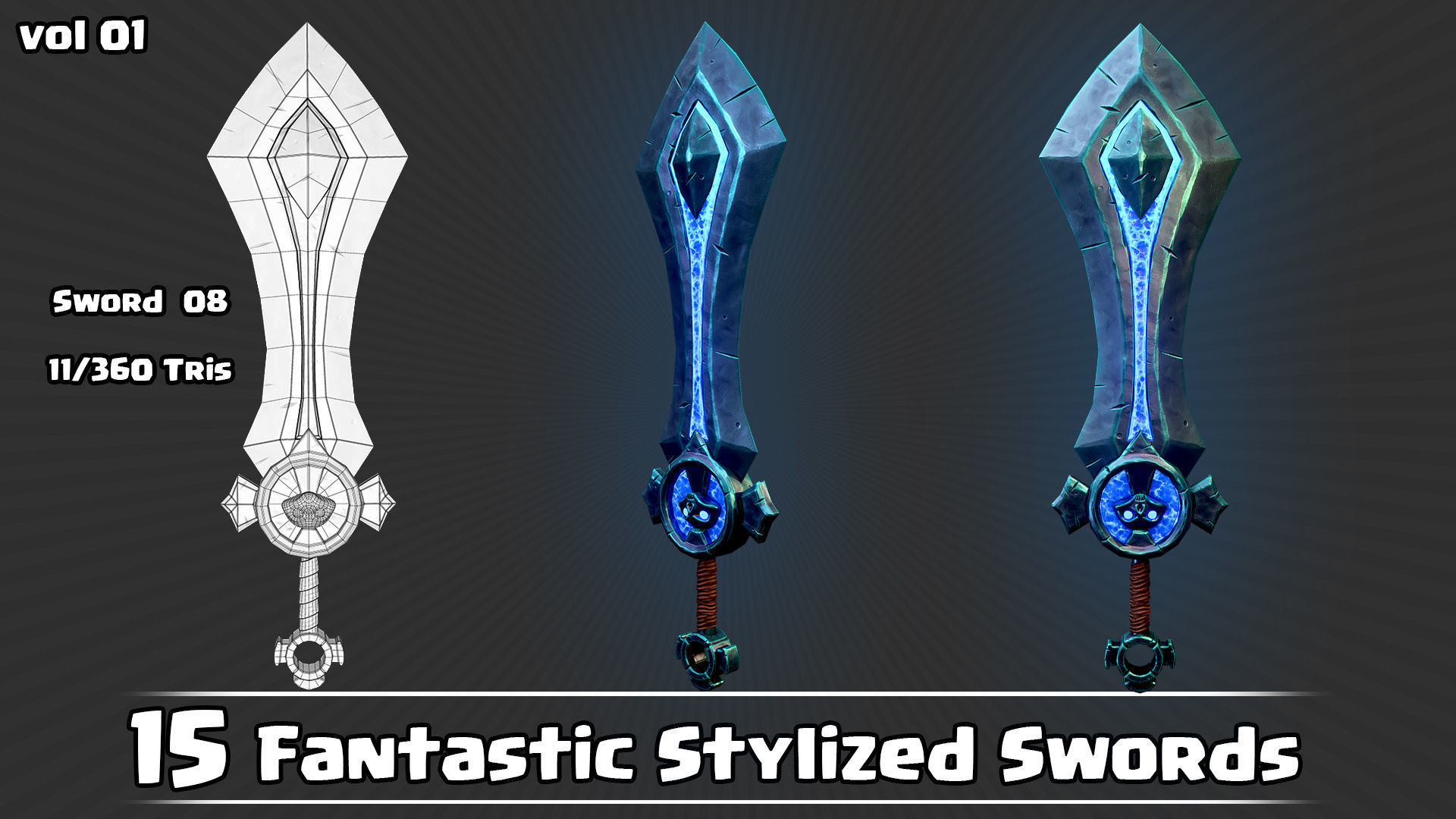 15 Fantastic Stylized Swords Game Assets Low-poly 3D model_24