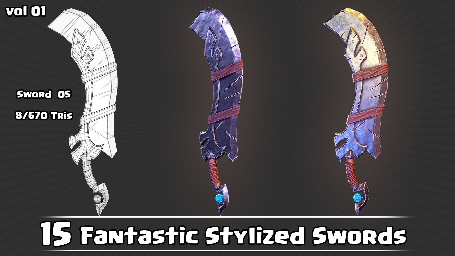 15 Fantastic Stylized Swords Game Assets Low-poly 3D model_21