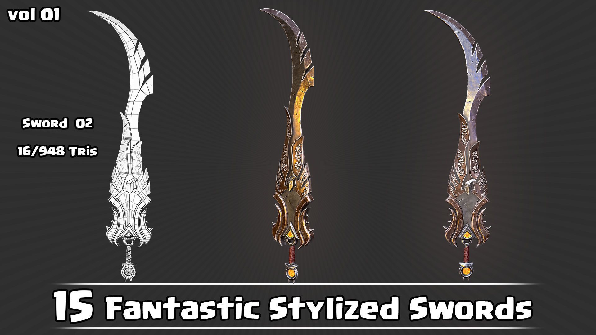 15 Fantastic Stylized Swords Game Assets Low-poly 3D model_18