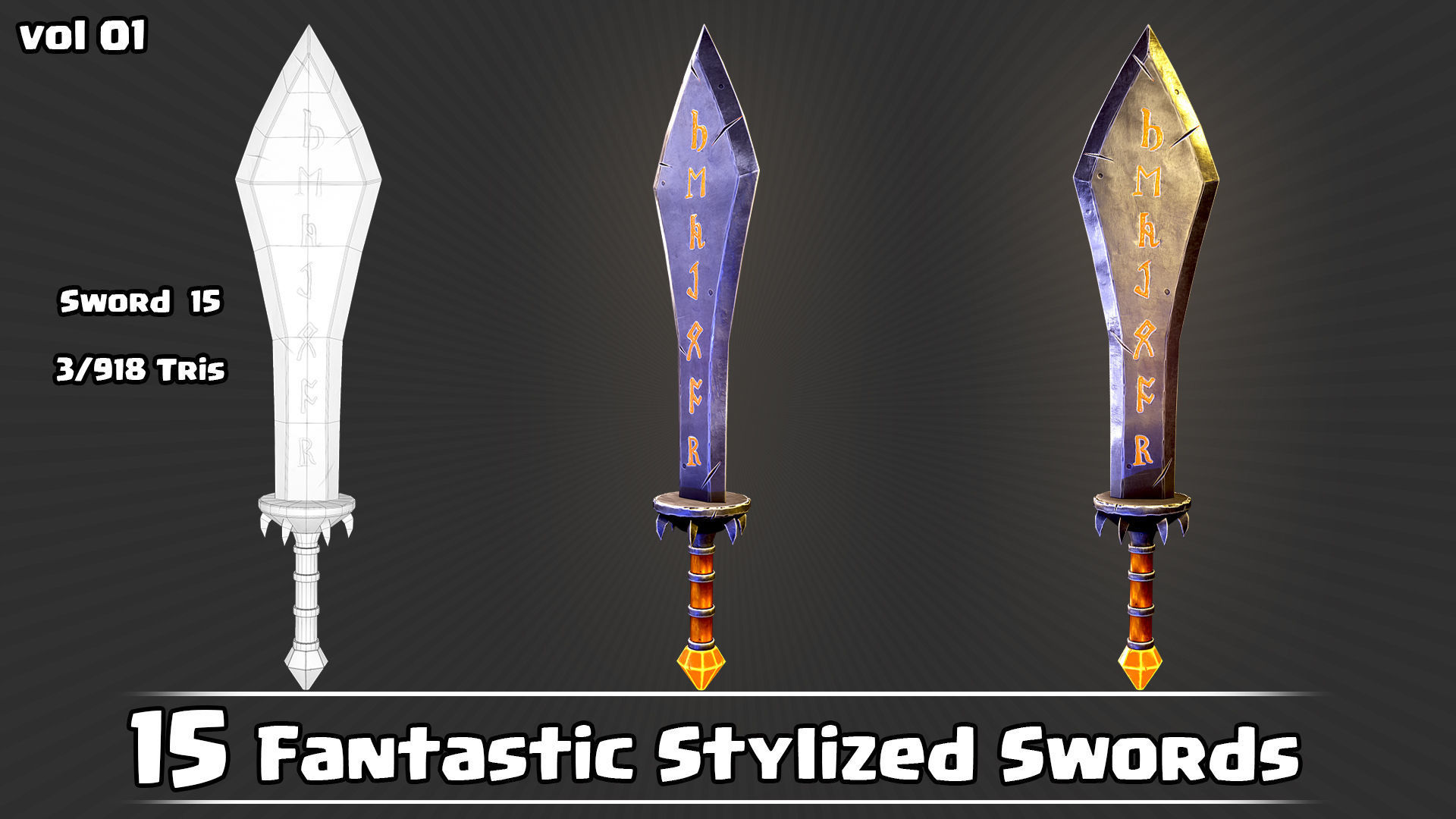15 Fantastic Stylized Swords Game Assets Low-poly 3D model_31