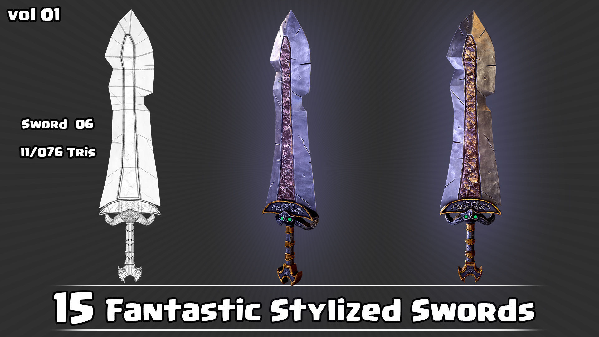 15 Fantastic Stylized Swords Game Assets Low-poly 3D model_22