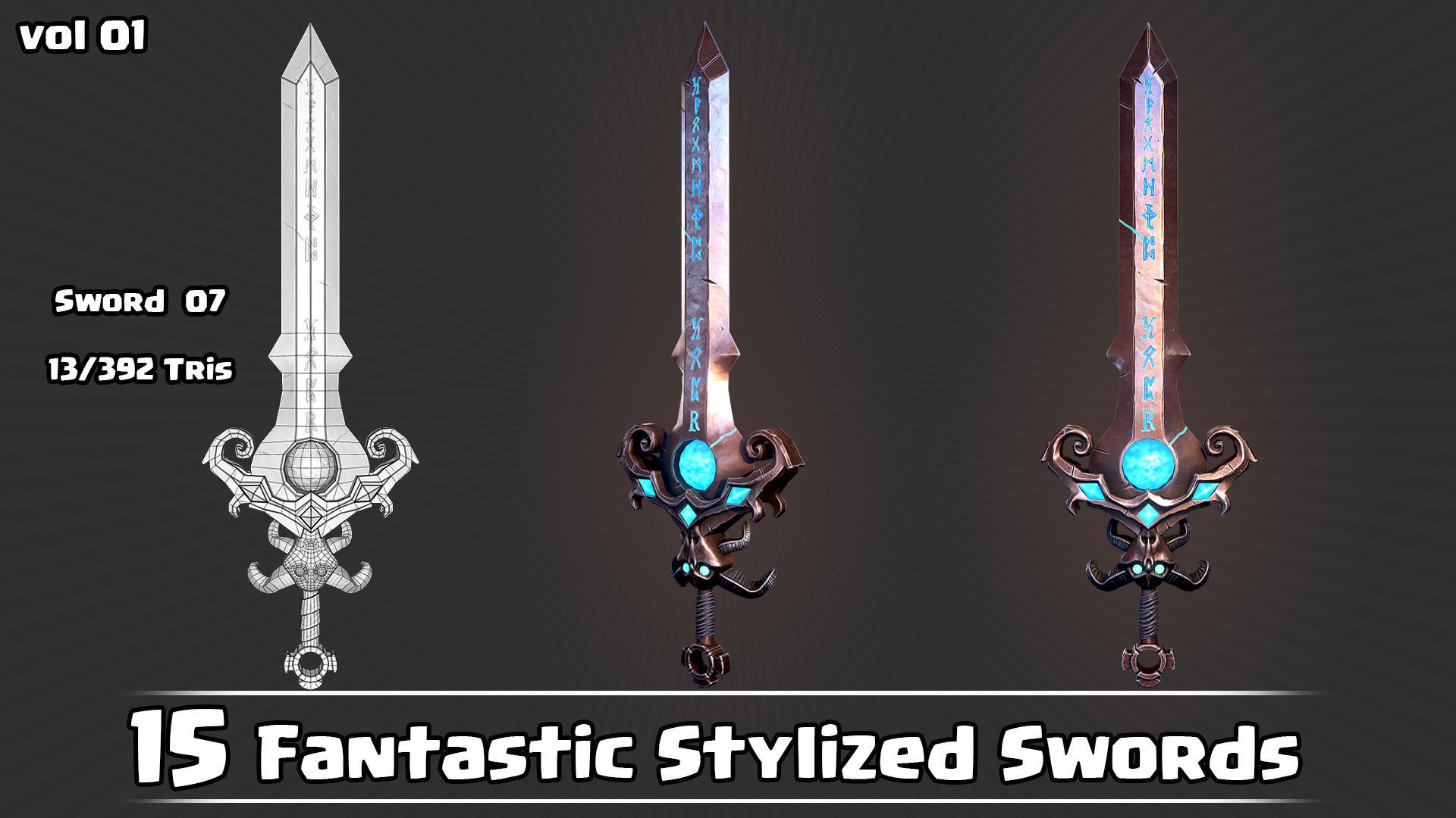 15 Fantastic Stylized Swords Game Assets Low-poly 3D model_23
