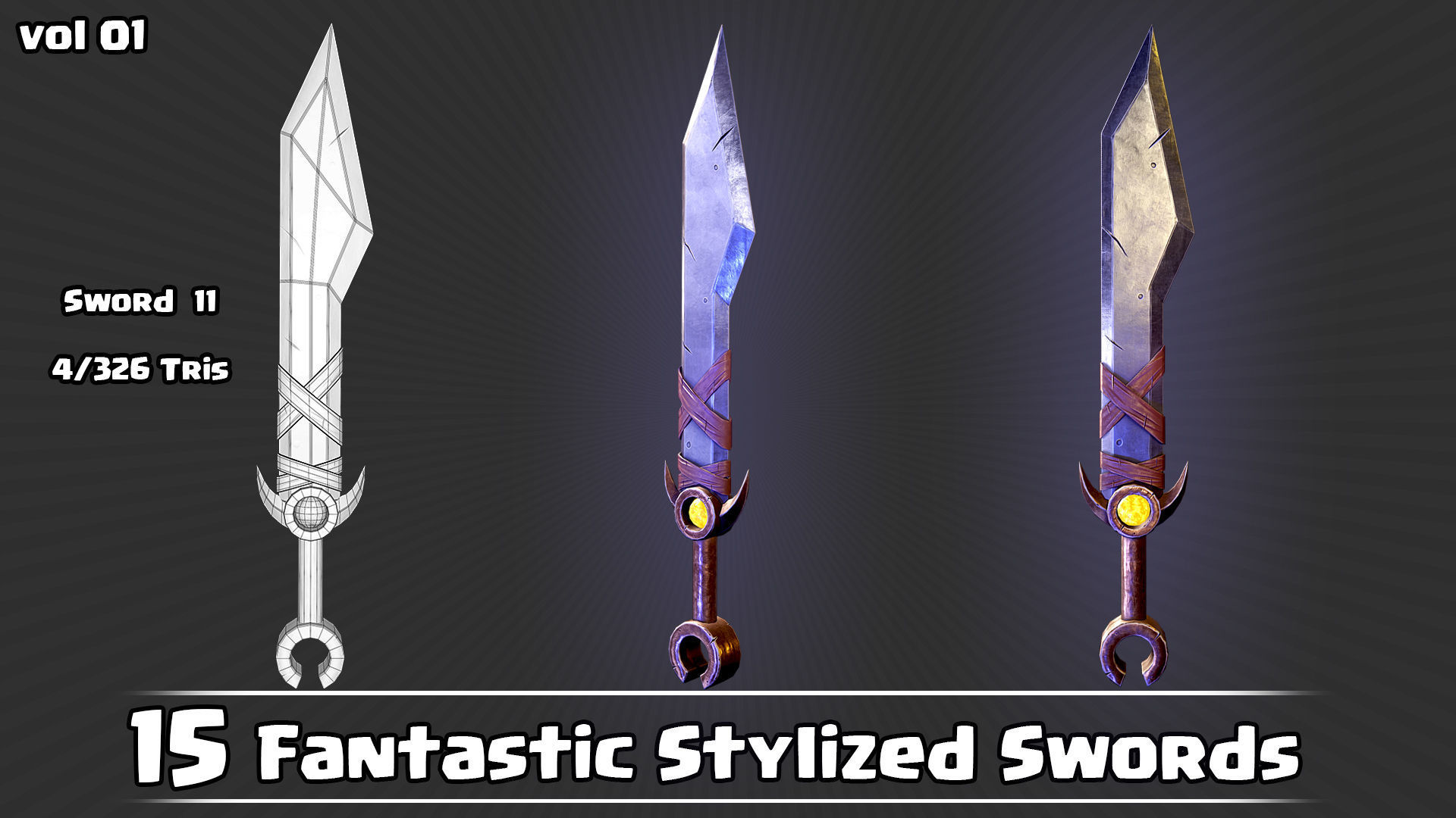 15 Fantastic Stylized Swords Game Assets Low-poly 3D model_27