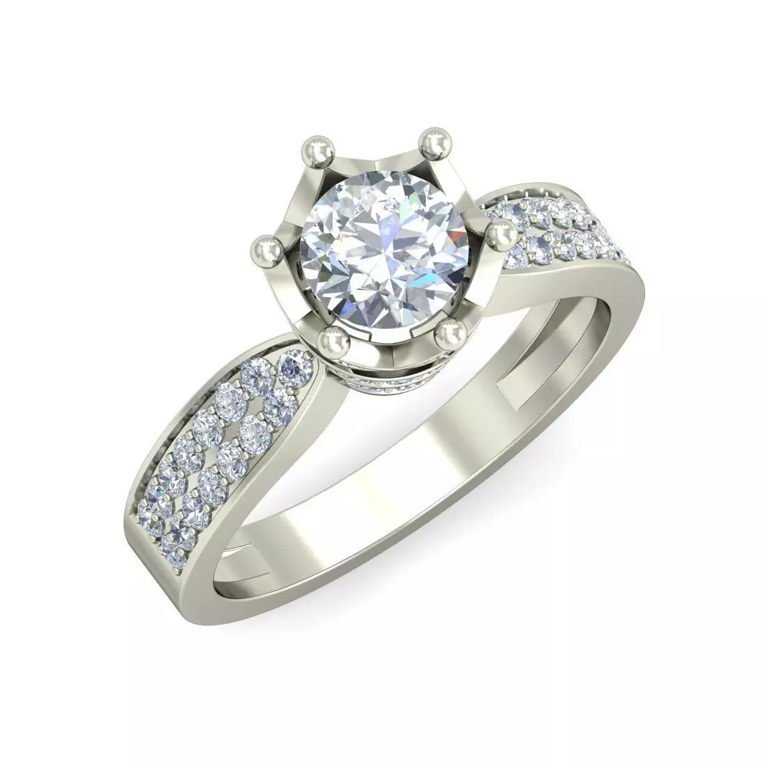 Light Weight White Gold Diamond Ring -VJR26 3D print model
