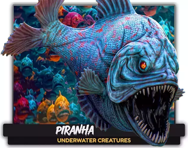 The Piranha Fish - Ocean predator - Pirana 3d model - 10 Low-poly 3D model