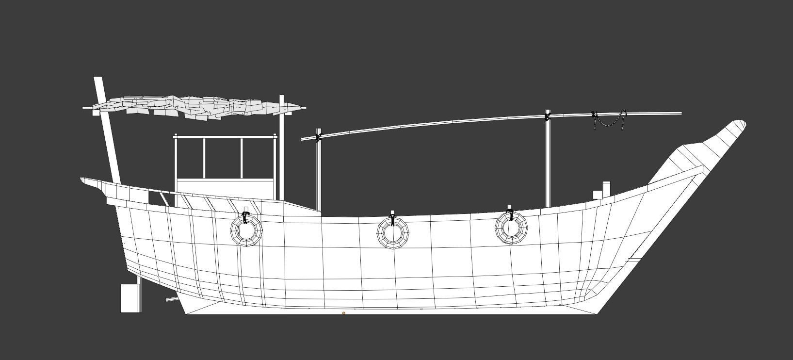 Wooden boat Low-poly 3D model_2