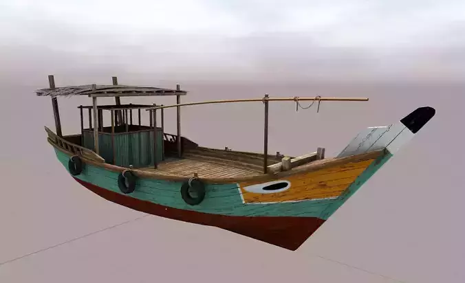 Wooden boat Low-poly 3D model