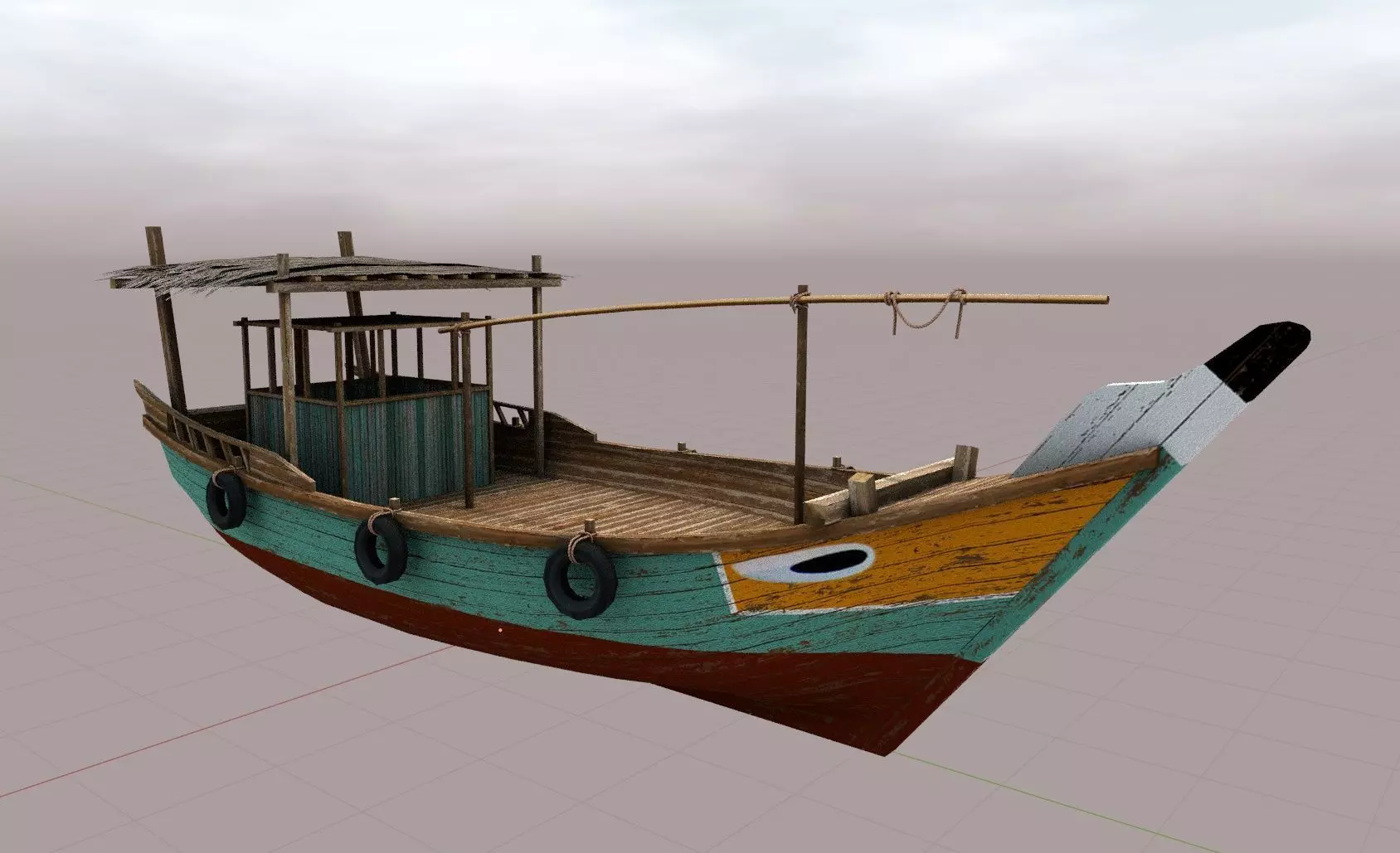 Wooden boat Low-poly 3D model_0