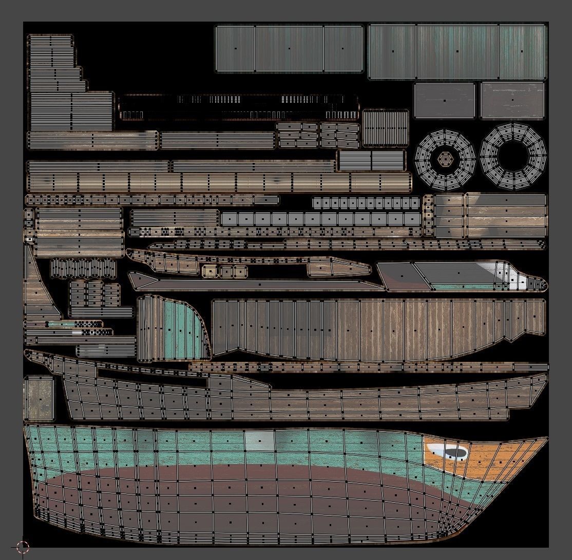 Wooden boat Low-poly 3D model_4