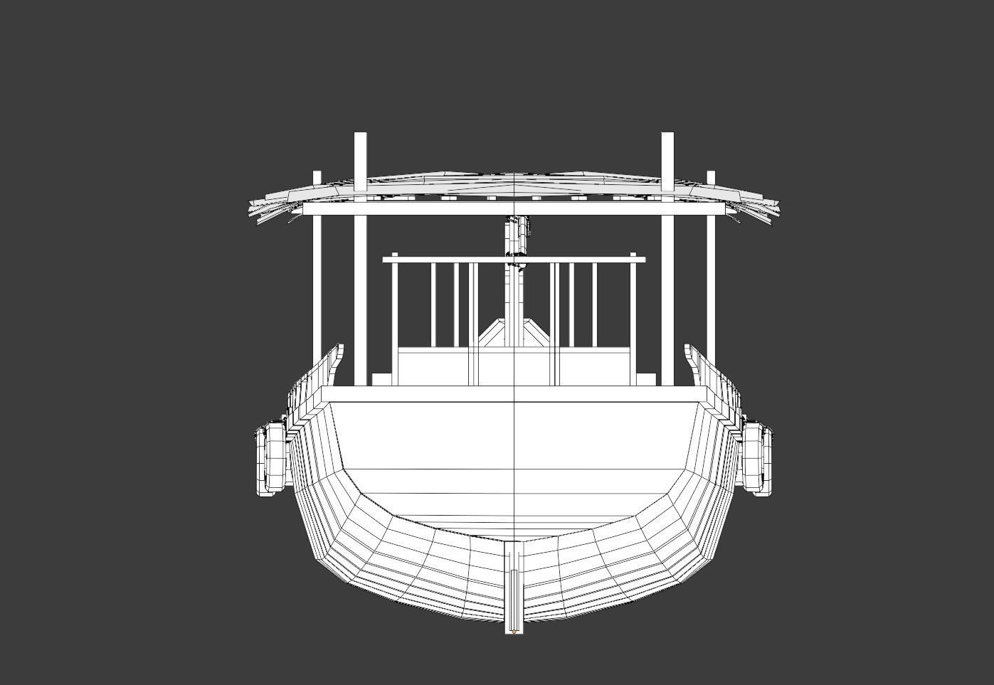 Wooden boat Low-poly 3D model_1