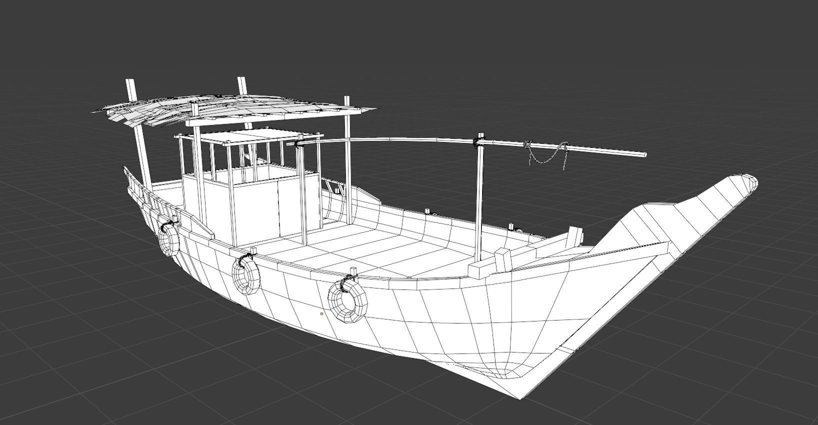 Wooden boat Low-poly 3D model_3