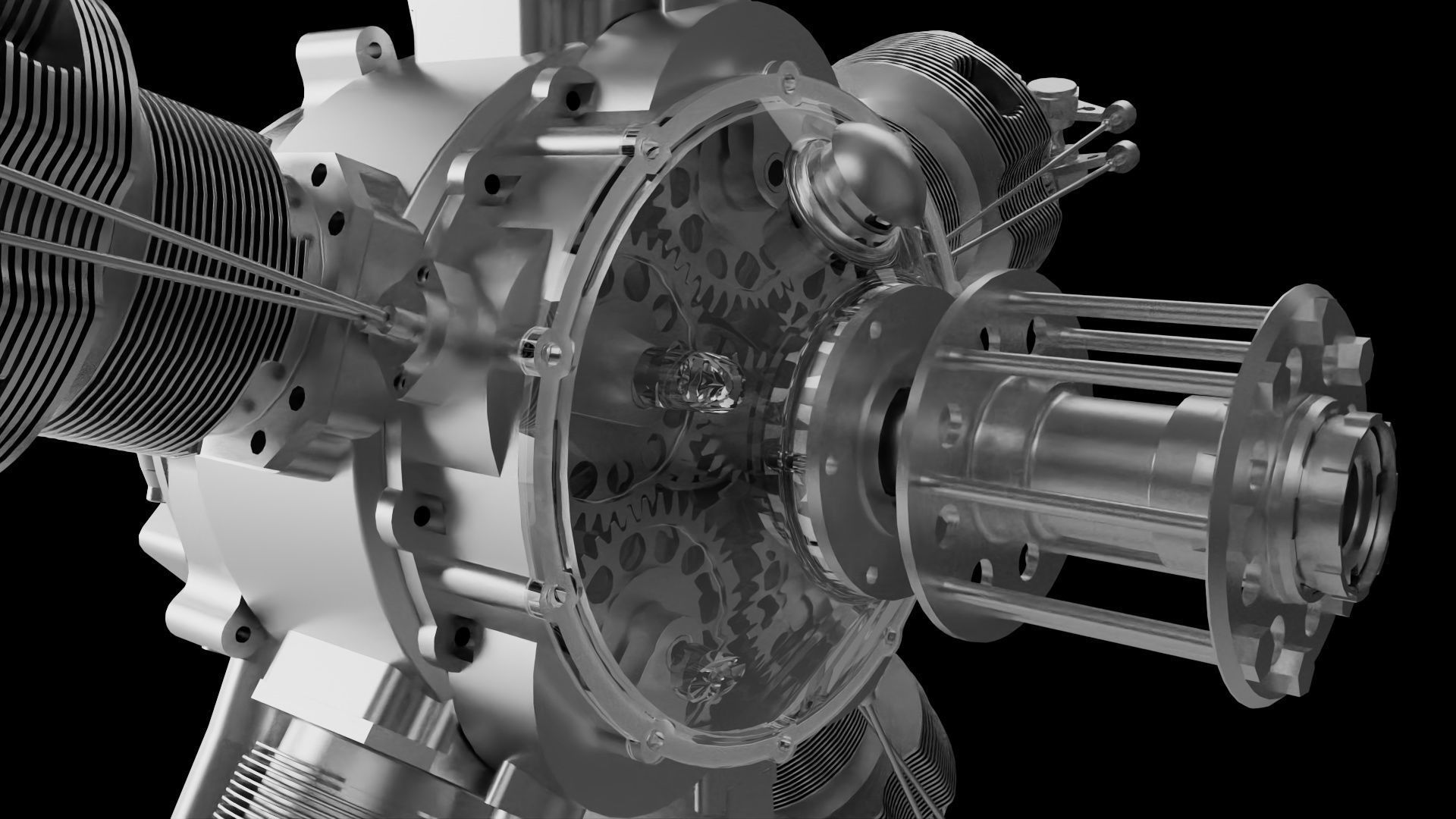 Five-cylinder radial engine 3D model_4