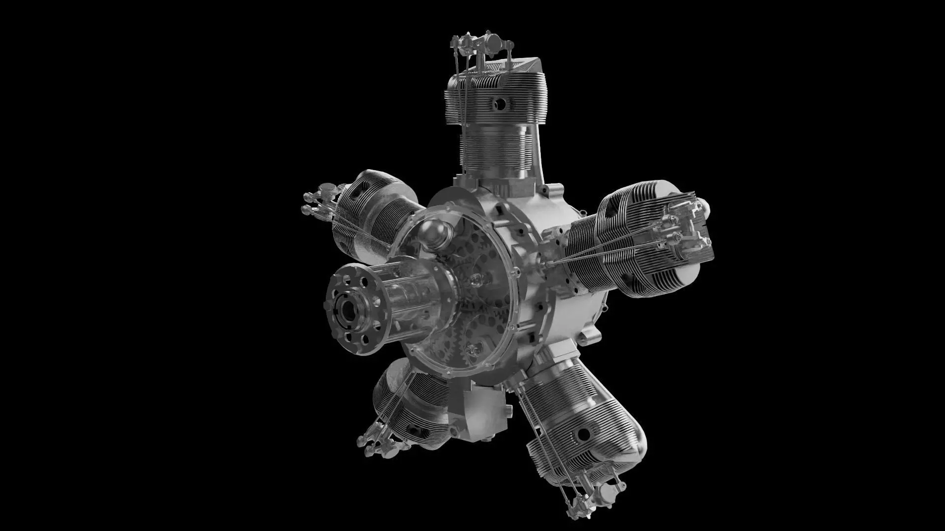 Five-cylinder radial engine 3D model_0
