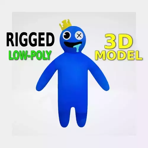 Blue Rainbow Friends Inspired Rigged Character Low-Poly 3D Model