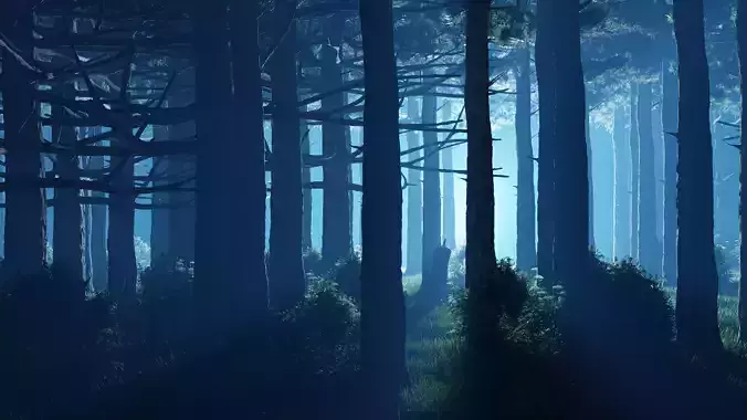 Stylized blue Volumetric Scene in Blender