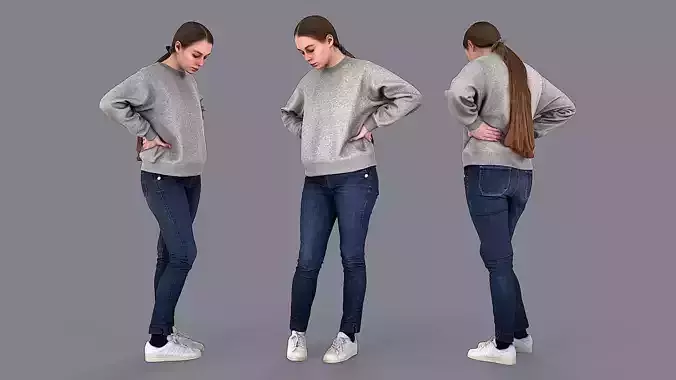 Casual Chic Standing Girl in Sweatshirt and Jeans