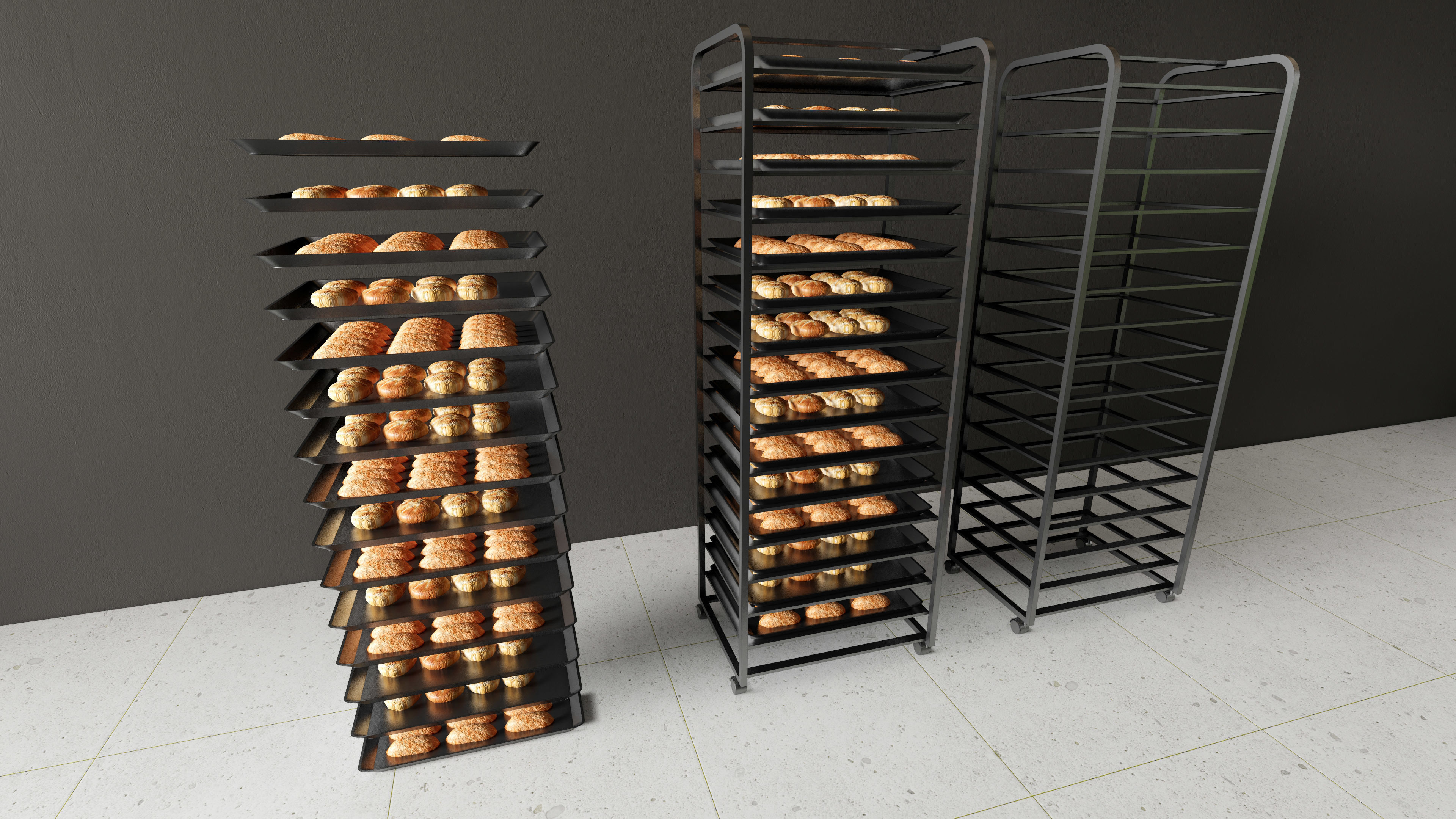 Bakery tray trolly 3D model_3