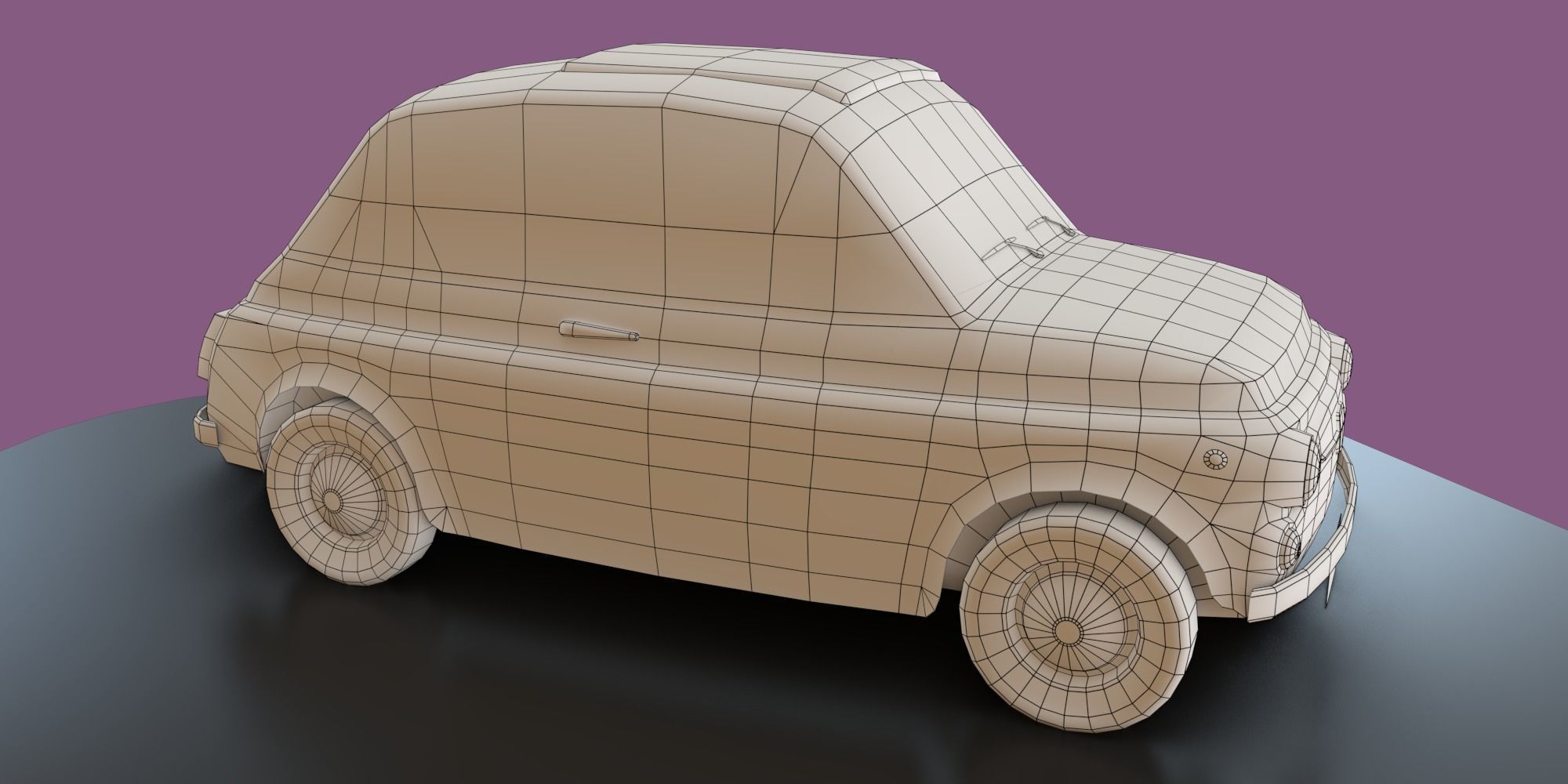 Game-ready lowpoly Classic Fiat 500 micro-car Low-poly 3D model_6