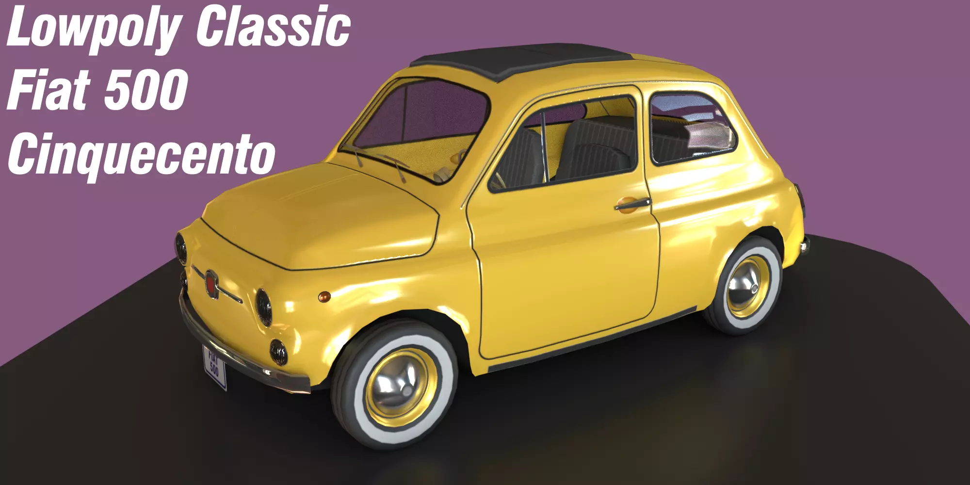 Game-ready lowpoly Classic Fiat 500 micro-car Low-poly 3D model_0