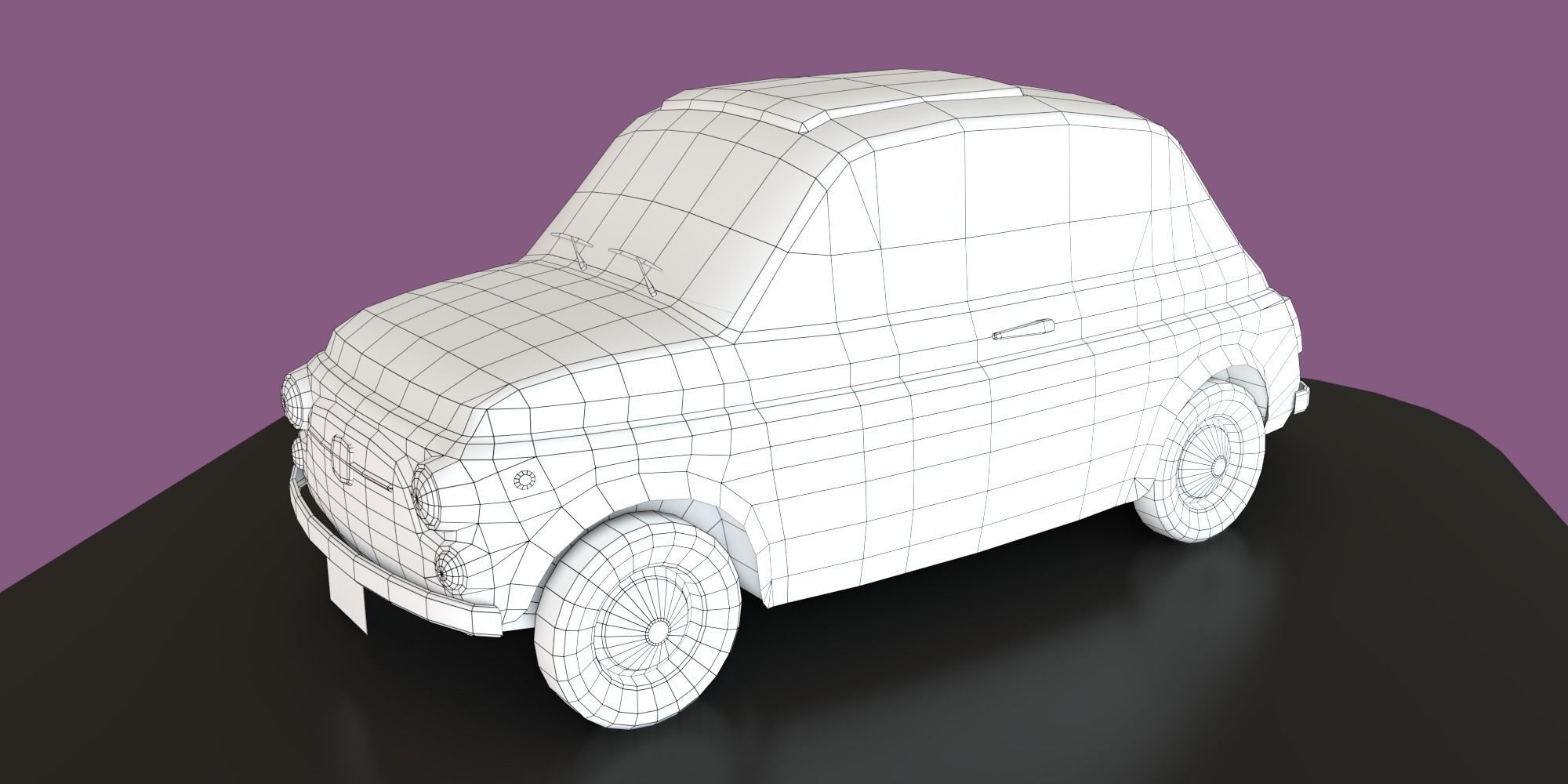 Game-ready lowpoly Classic Fiat 500 micro-car Low-poly 3D model_5