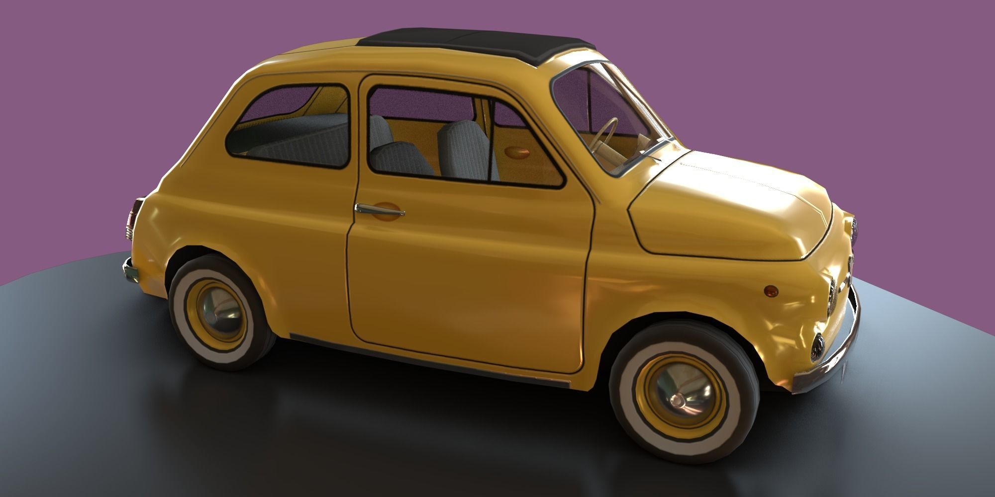 Game-ready lowpoly Classic Fiat 500 micro-car Low-poly 3D model_1