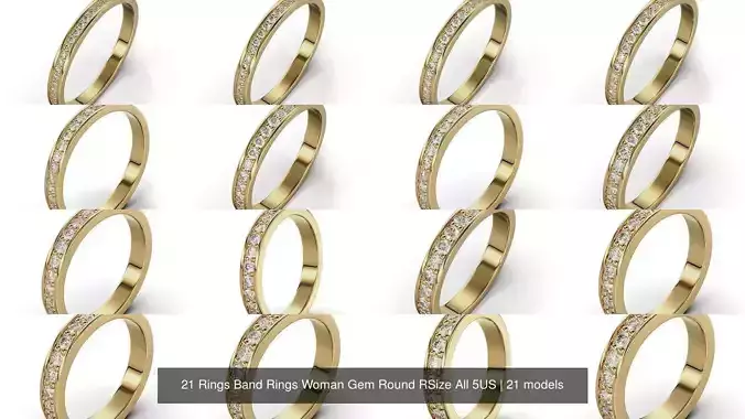  21 Rings Band Rings Woman Gem Round RSize All 5US 3D Model Collection
